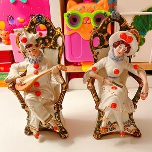 Vintage Bookends WKC Graefenthal Germany Hand Painted Jester Figurines